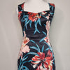 Cue Black Floral Print Fitted Dress Size 6 AU