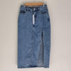 High-Waisted Denim Midi Skirt with Front Split Blue Size 8 AU
