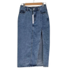 Stndrd High-Waisted Denim Midi Skirt with Front Split Blue Size 8 AU