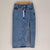 High-Waisted Denim Midi Skirt with Front Split Blue Size 8 AU