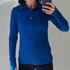 Lorna Jane Blue zip-up mesh jacket with thumb holes and 2