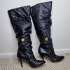 James West Rare Black Leather Slouch Knee-High Boots Made in Spain AU/UK 6.5