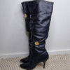 James West Rare Black Leather Slouch Knee-High Boots Made in Spain AU/UK 6.5