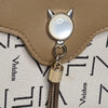 Vivizhen Beige Tan Monogram Crossbody Bag with Gold Tassel