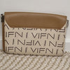 Vivizhen Beige Tan Monogram Crossbody Bag with Gold Tassel