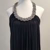 Kitty Kat Black Maxi Dress with Silver Beaded Neckline Size 8 AU