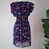New Look Navy Blue Butterfly Print Dress Red Floral Accents 12 AU