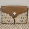 Vivizhen Beige Tan Monogram Crossbody Bag with Gold Tassel