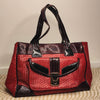 Condura Red Woven Tote Handbag Black Patent Medium-large