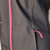 Black and pink O'Neill women's hooded soft shell wear.