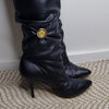 James West Rare Black Leather Slouch Knee-High Boots Made in Spain AU/UK 6.5