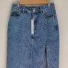High-Waisted Denim Midi Skirt with Front Split Blue Size 8 AU