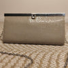 Olga Berg Metallic Mesh Evening Clutch Bag Champagne Beige .