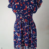 New Look Navy Blue Butterfly Print Dress Red Floral Accents 12 AU