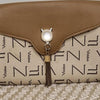 Vivizhen Beige Tan Monogram Crossbody Bag with Gold Tassel