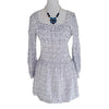 Luvalot White & Navy Star Print Mini Dress Long Sleeve Smocked Waist 12 AU