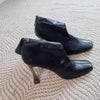 Novo Black Faux Leather Ankle Boots Square Toe Pull-On Stiletto Heel 9 AU