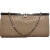 Olga Berg Metallic Mesh Evening Clutch Bag Champagne Beige .
