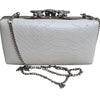 Forever New White Faux Snakeskin Clutch Bag with Rhinestone Clasp