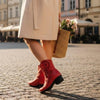 Red Leather Floral Western-Style Boho Ankle Boots – Size AU 8 / US 8 / EU 39 – Korean/Japanese Design