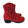 Red Leather Floral Western-Style Boho Ankle Boots – Size AU 8 / US 8 / EU 39 – Korean/Japanese Design