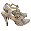 Leepop Glitter Strappy Platform Heels Silver